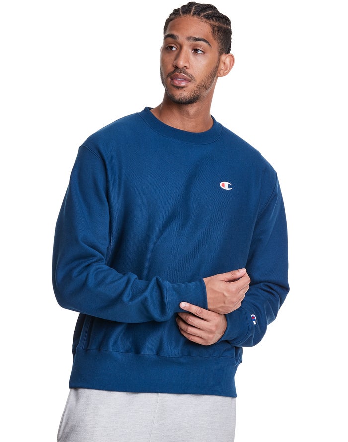 Champion Reverse Weave Crew Erkek Sweatshirt Mavi ( ZITNPK058 )